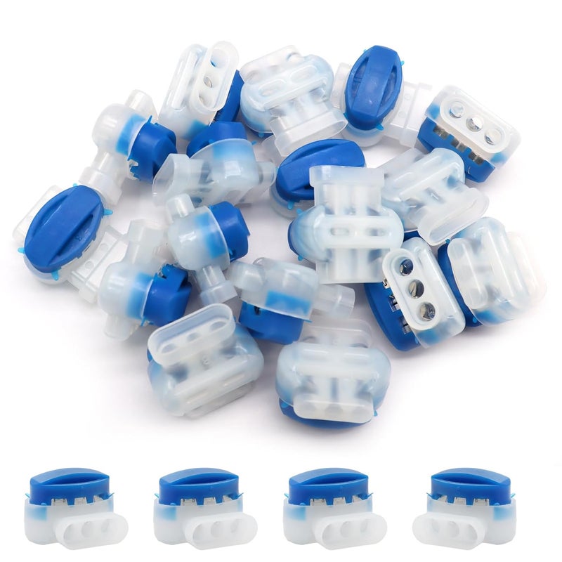 Uenhoy 20 Pcs 3 Way Wire Connectors, Waterproof Electrical IDC 314-Box Pigtail Connectors for 22-14 AWG Cables, Insulation Wire Coupler for Robotic Lawn Mowers Irrigation Applications - Image 2